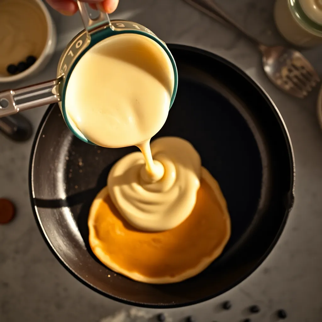 sweet pancake recipe - Pouring Batter