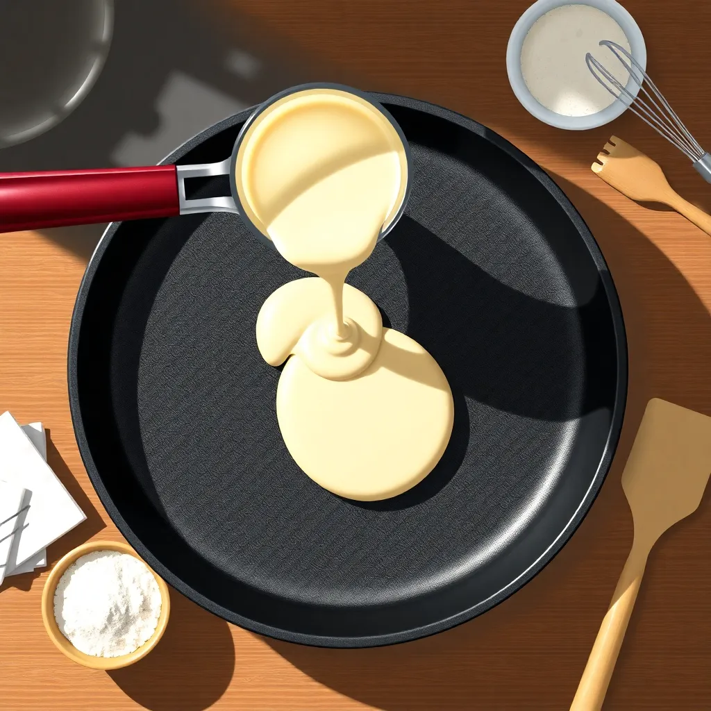 flat pancake recipe - Pouring Batter